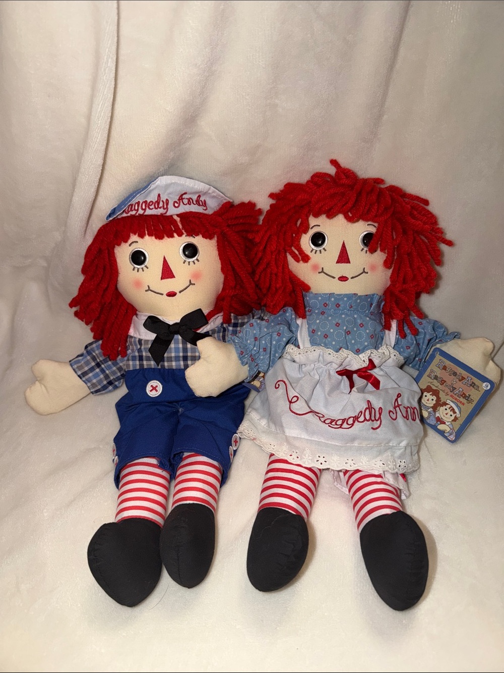 Raggedy Ann & Andy Plush Doll Set - Red Hair, Blue & White Outfits